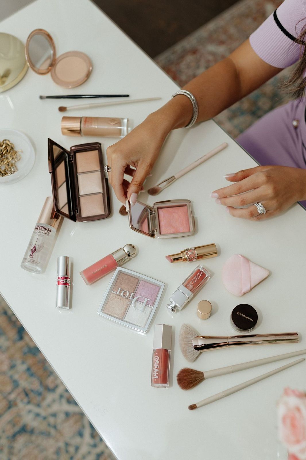 Flat-lay of luxury make-up products